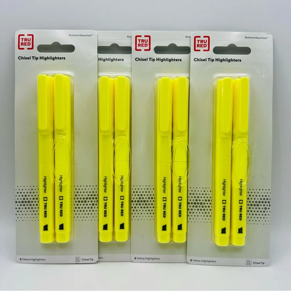 Lot of FourTRU RED Pocket Highlighter with Chisel Tip Yellow 2 Pack (Total 8).